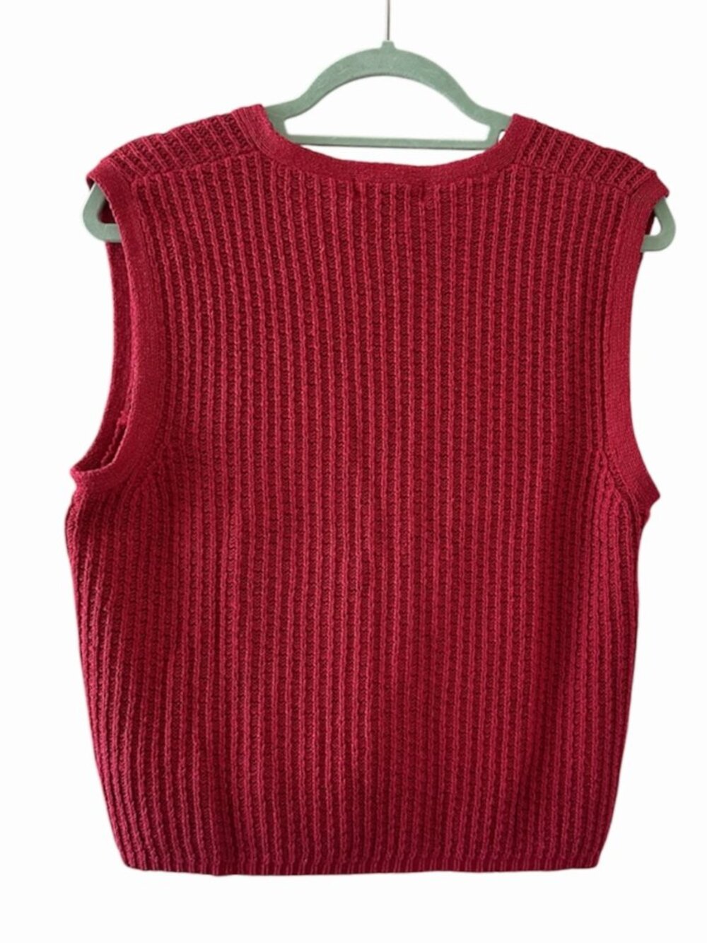 Vintage 90s Eddie Bauer Red Knit Linen Blend Sweater Vest Women's Size Medium - Picture 2 of 16